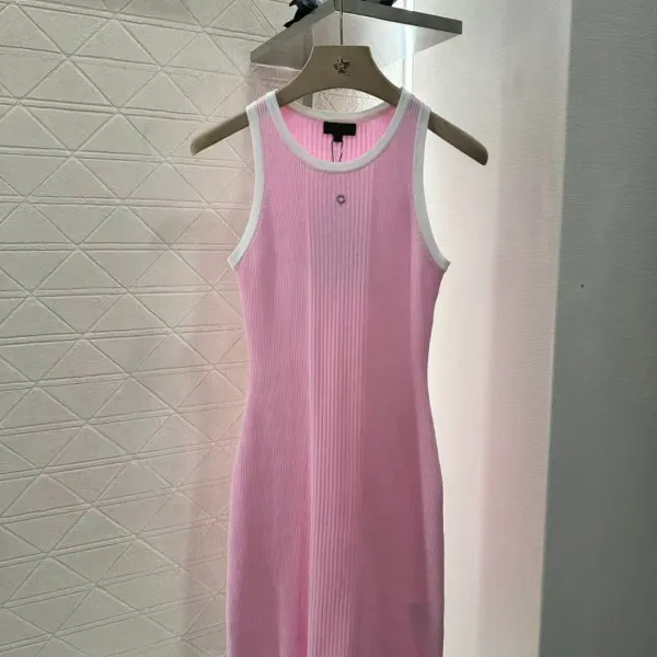 Design Ribbed Knit Sleeveless Dress Pink - 7