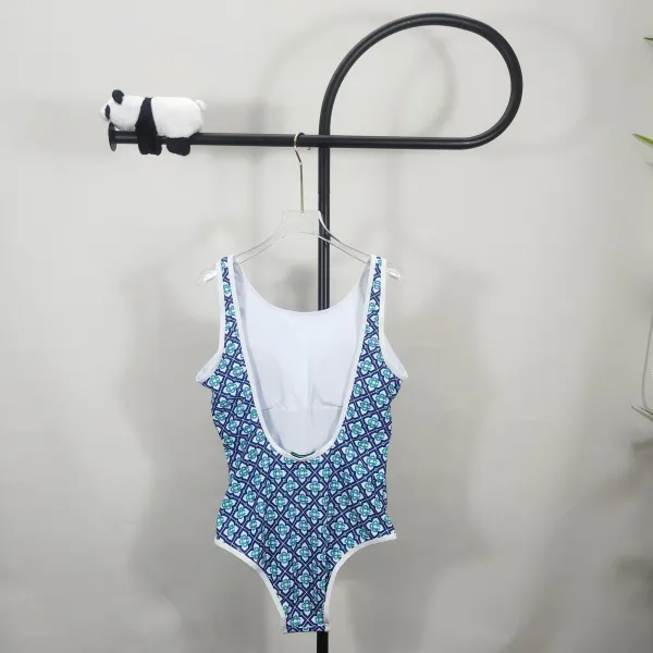 Design Geometric Pattern Blue-Teal White Swimsuit Set Swimwear - 3