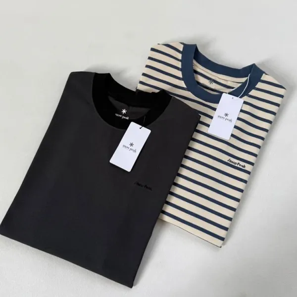 Arc'teryx Snow Peak Base Layer T-Shirt Gray and Striped Beige / Blue T-Shirts - 12