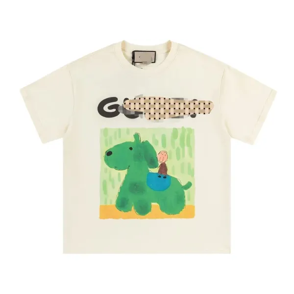 Gucci Green Dog Illustration Beige T-Shirt - 1