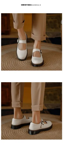 Design Mary Jane Shoes Brown Leather with Buckle Strap - 25