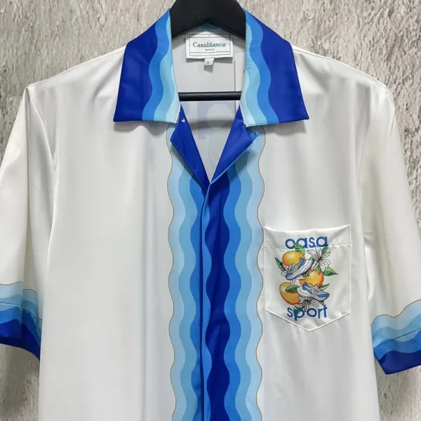 Casablanca Wave Print Short-Sleeve Shirt White / Blue - 5