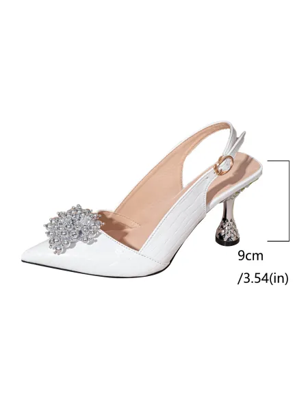 Design Crystal-Embellished White Slingback Pointed-Toe Heel - 18