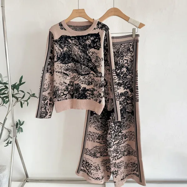 Dior Oblique Print Knit Set White / Black - 8