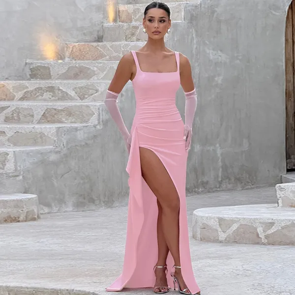 Design White Ruched High-Slit Maxi Dress - 20