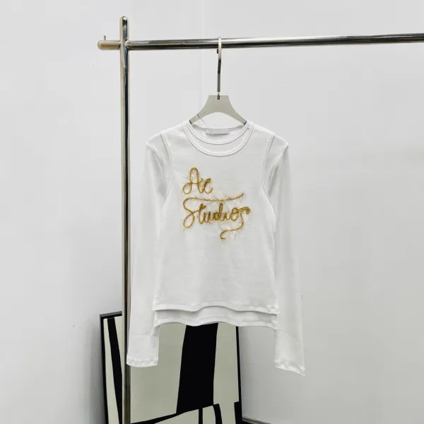 Acne Studios Gold Thread Embroidered White Long-Sleeve Top - 1