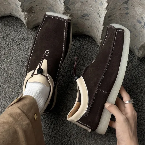 Design Loafer-Style Slip-On in Brown Suede with Cream Accents Casual Shoes - 1