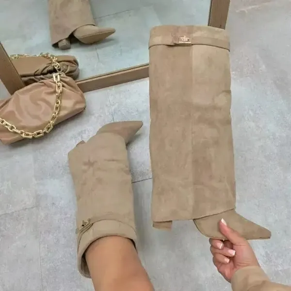 Design Suede Slouchy Knee-High Boots Beige - 4