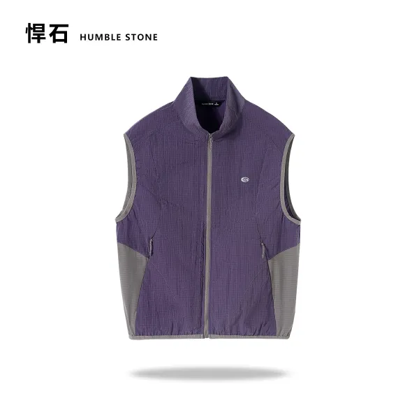 Design Humble Stone Grid-Texture Quilted Vest Purple Outerwear.vest - 7