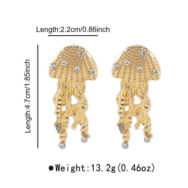 Design Jellyfish Stud Earrings Gold with Crystal Accents Jewelry - 1