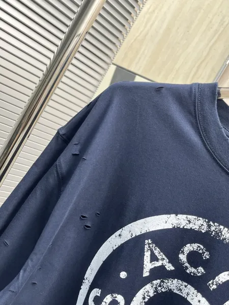 Acne Studios Distressed Logo Print Navy T-Shirt - 11