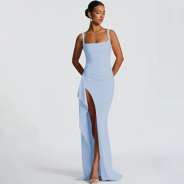 Design White Ruched High-Slit Maxi Dress - 28