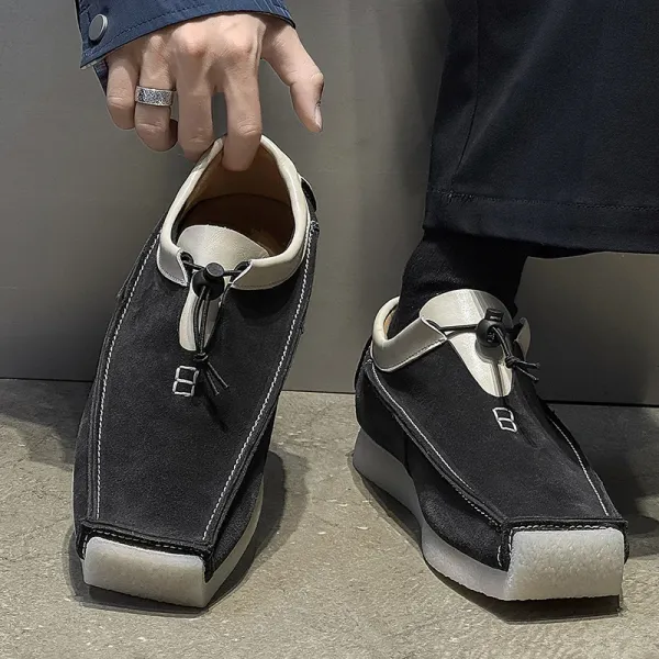Design Tabi-Inspired Suede Loafers Black and White Casual Shoes - 1