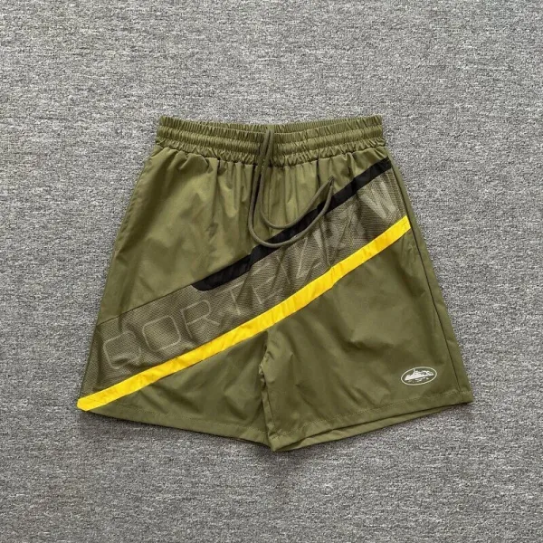 Design Mesh Panel Track Shorts Gray with Yellow and Black Stripe - 12
