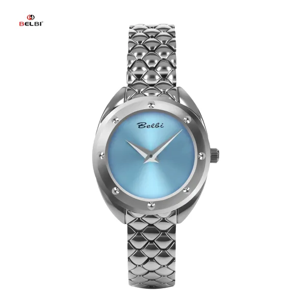 Design Belbi Women's Blue Dial Stainless Steel Watch with Scale-Link Bracelet Watches - 22