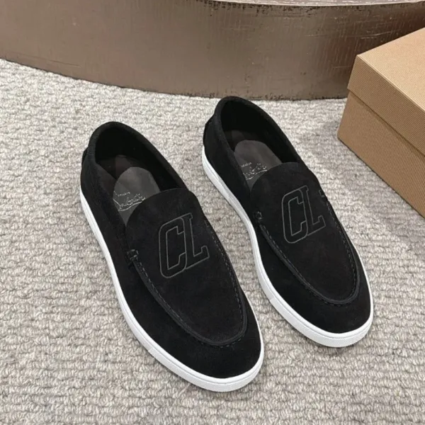Christian Louboutin CL Loafers Black Suede Slip-On Casual Shoes - 1