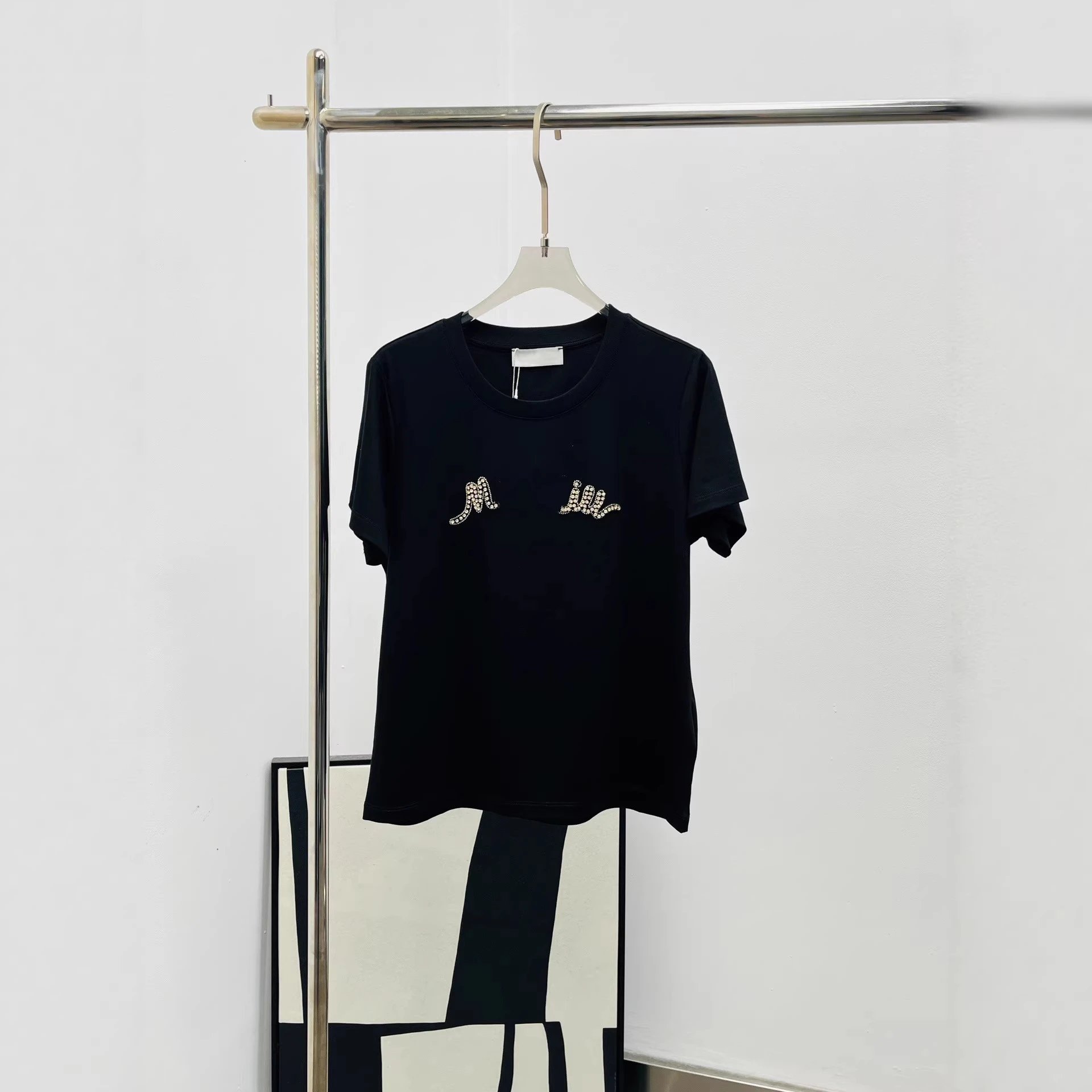 Embroidered Logo White Black Casual T-Shirt