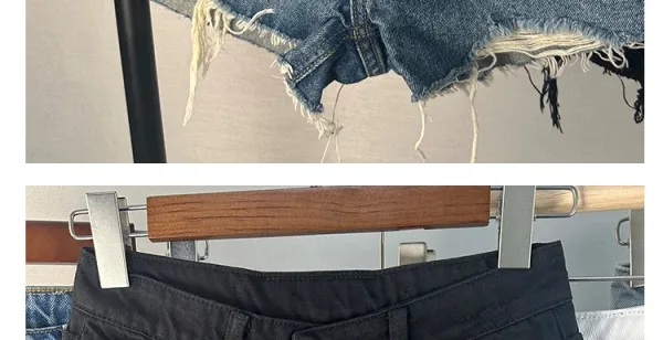 Design Distressed High-Waisted Frayed Hem Denim Shorts - 13
