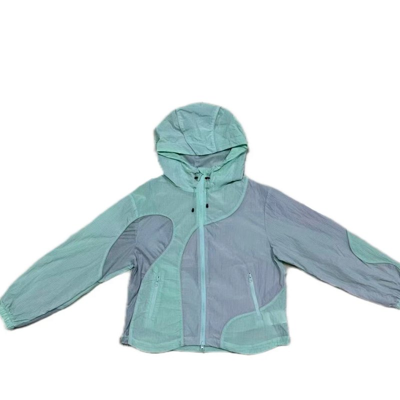 Windbreaker Jacket Mint Green and Gray Mesh Panel Hooded