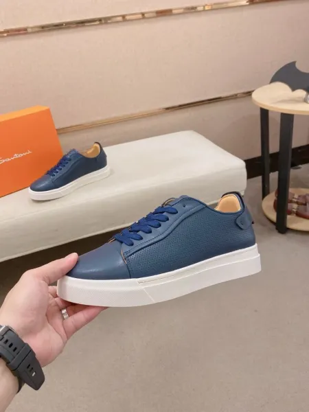 Design Santoni Perforated Leather Sneakers Navy Blue Sneakers - 2