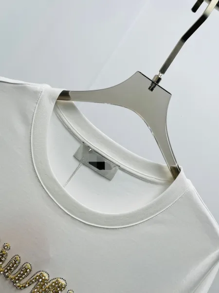 Miu Miu Embellished Logo White T-Shirt - 7