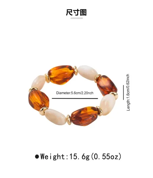 Design Green and Cream Resin Bead Stretch Bracelet - 5