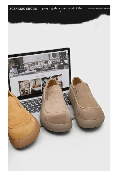 Design Suede Loafer Slip-On Beige Casual Shoes - 2