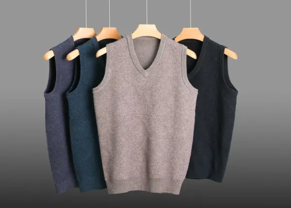 Design V-Neck Knit Vest Navy Blue Vest Top - 56