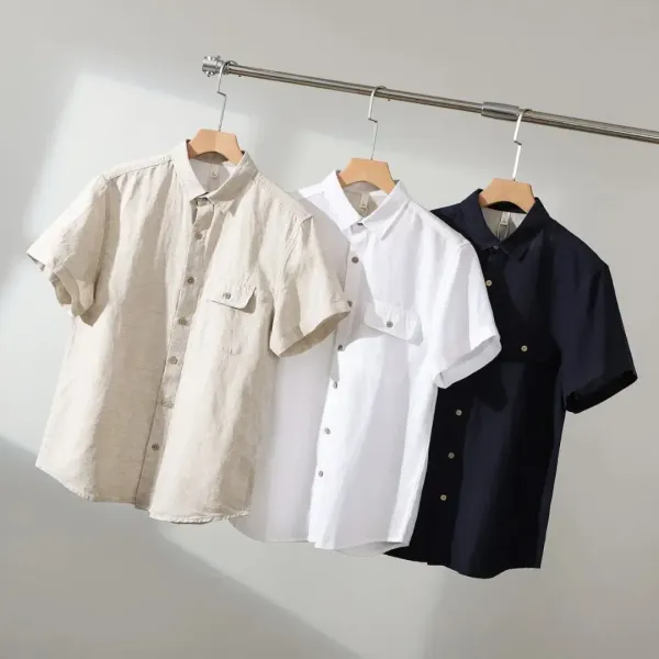 Design Short-Sleeve Button-Up Shirt White - 4