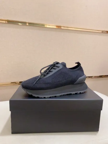 Balmain Knit Sneaker Navy Blue with Orange Heel Tab and Gum Sole - 5