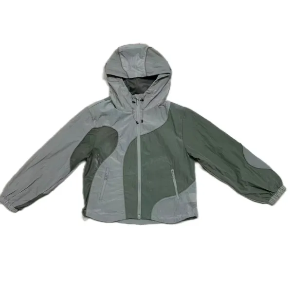 Design Windbreaker Jacket Purple and Gray Color-Block Hooded Outerwear - 8