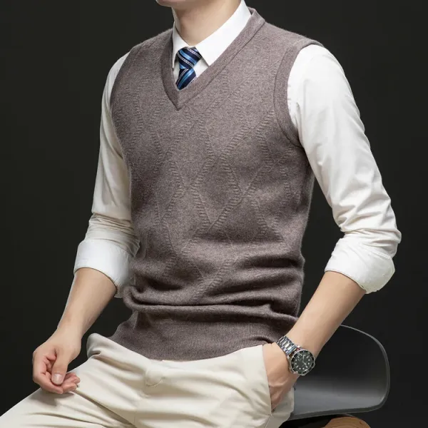 Design V-Neck Knit Vest Navy Blue Vest Top - 79