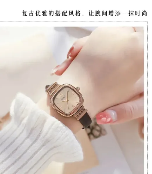 Design Belbi Square Dial Rose Gold Watch with Brown Leather Strap Watches - 8