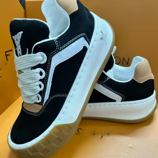 Fendi FF Logo Suede Sneakers Black White Beige - 1