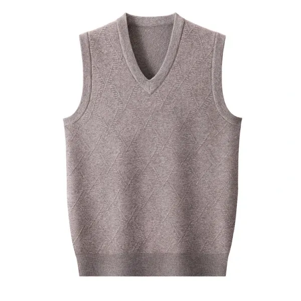 Design V-Neck Knit Vest Navy Blue Vest Top - 90