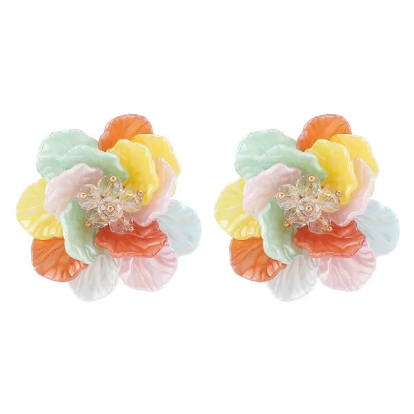 Design Floral Resin Crystal Stud Earrings Multicolor Jewelry - 1