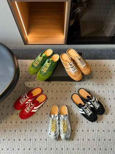 Design Mule Sneaker Green and Yellow Lace-Up Slip-On Sneakers - 4