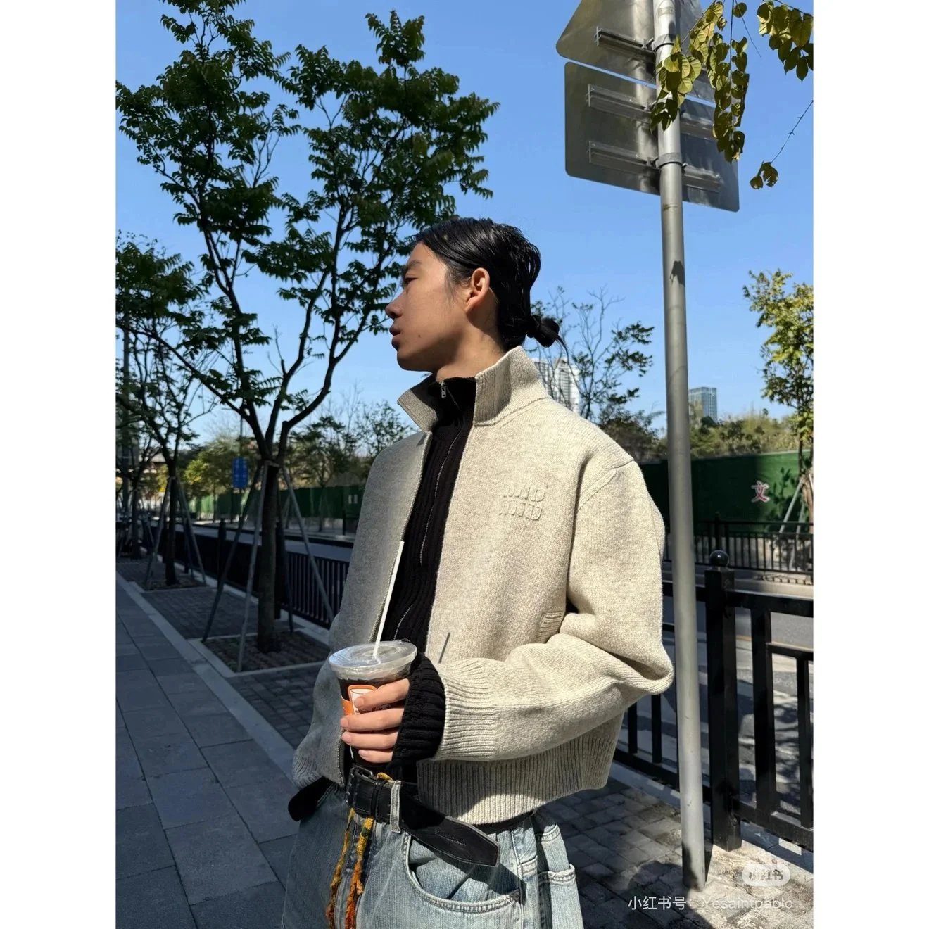 Design Knit Zip-Front Collar Cardigan Gray Outerwear.cardigan - 9