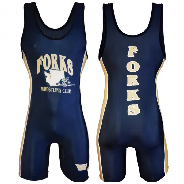 Design Forks Wrestling Club Navy and Gold Singlet Activewear - 1