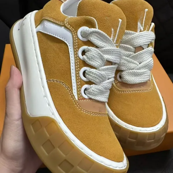 Design Low-Top Suede Sneakers Mustard Yellow White - 9