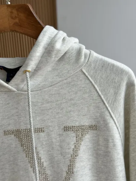 Valentino V Logo Crystal-Embellished Gray Hoodie - 13