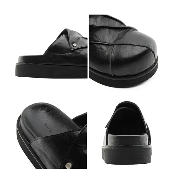 Design Chunky Leather Slide Black Slipper - 4