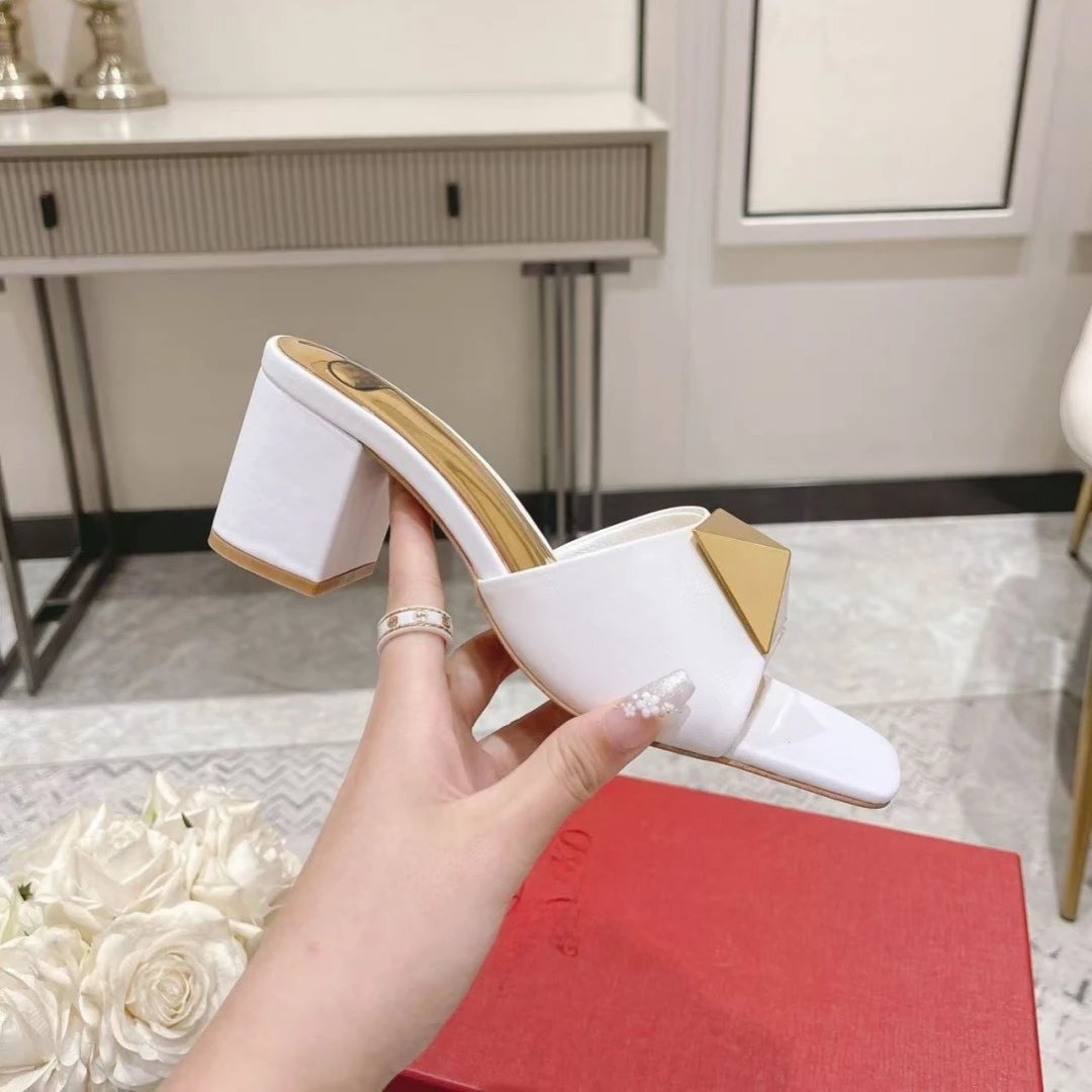 Design Pyramid-Embellished Block Heel Mules Blue Sandals - 5