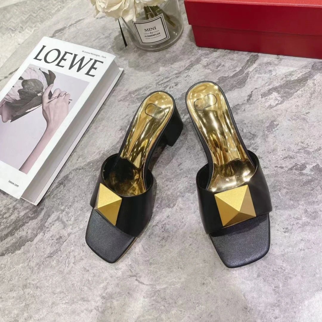 Design Pyramid-Embellished Block Heel Mules Blue Sandals - 7