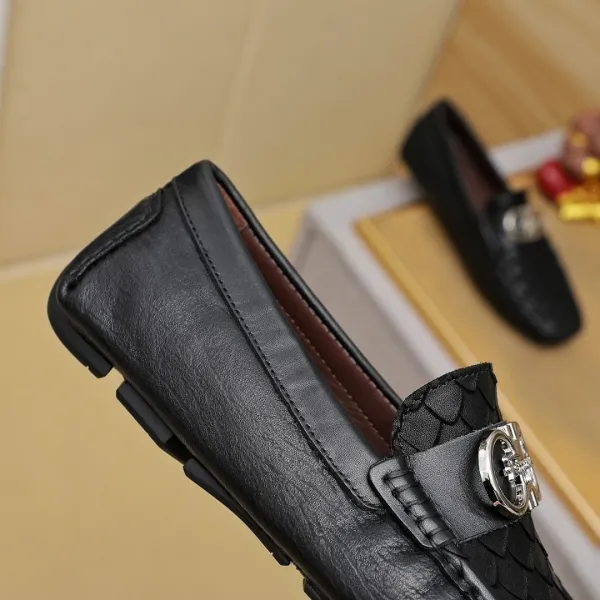 Salvatore Ferragamo Gancini Loafer Black Python-Embossed Leather Loafers - 4