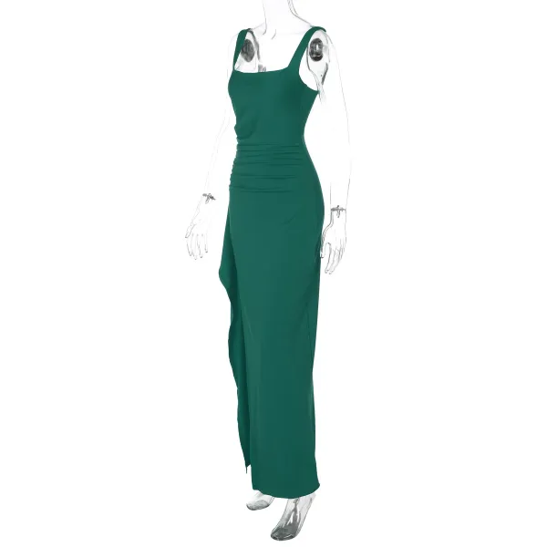 Design White Ruched High-Slit Maxi Dress - 85