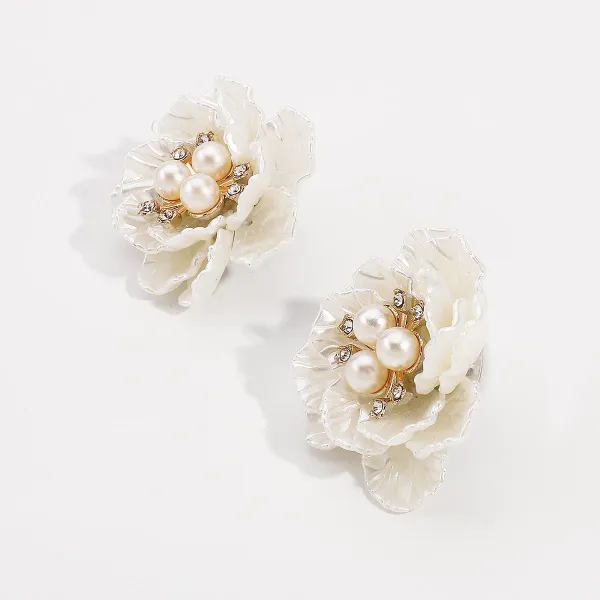 Design Floral Resin Crystal Stud Earrings Orange and Cream Jewelry - 52