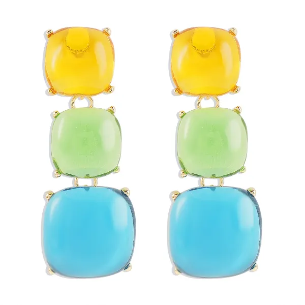 Design Three-Tier Resin Drop Earrings Yellow Green Blue Jewelry - 1