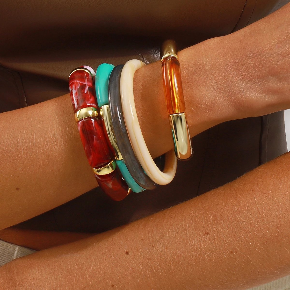 Resin Acrylic Bangle Set Multicolor Statement Cuff Bracelets