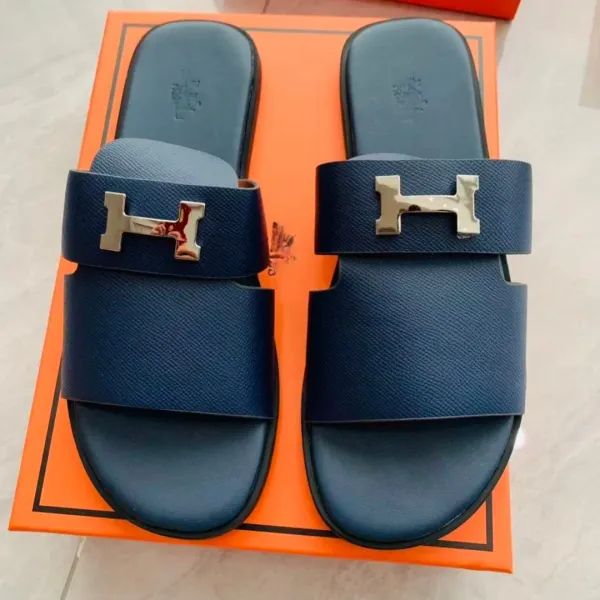 Hermès Oran Slide Sandals Black Epsom Leather with Palladium Hardware Slippers - 5